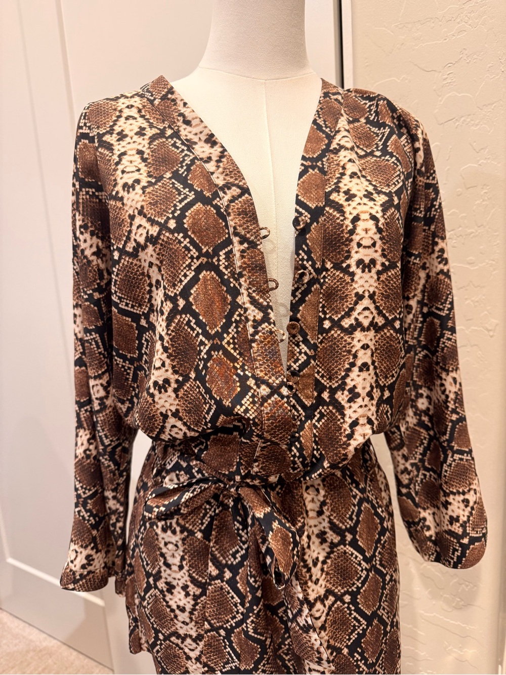Snake Print Belted Women’s Jacket - Brown
